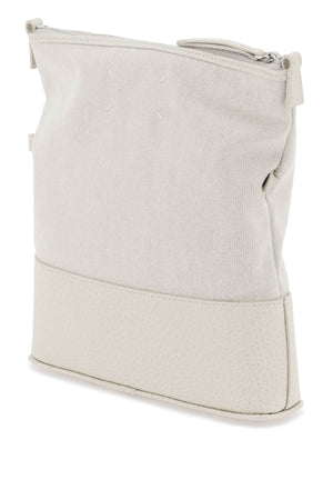 白色棉混编离线手提包，附带可拆卸肩带