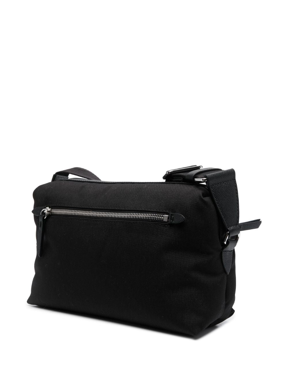 Black Padded Handbag with Adjustable Strap and Logo Patch for Men