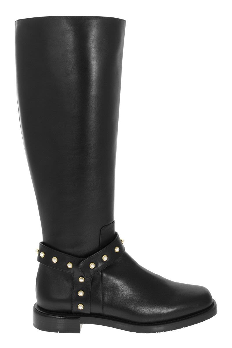 STUART WEITZMAN Black Pearl Moto Biker Boots for Women FW22