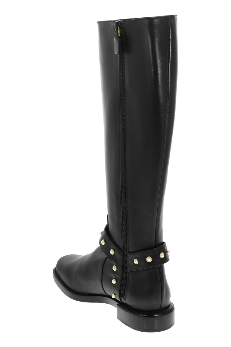 STUART WEITZMAN Black Pearl Moto Biker Boots for Women FW22