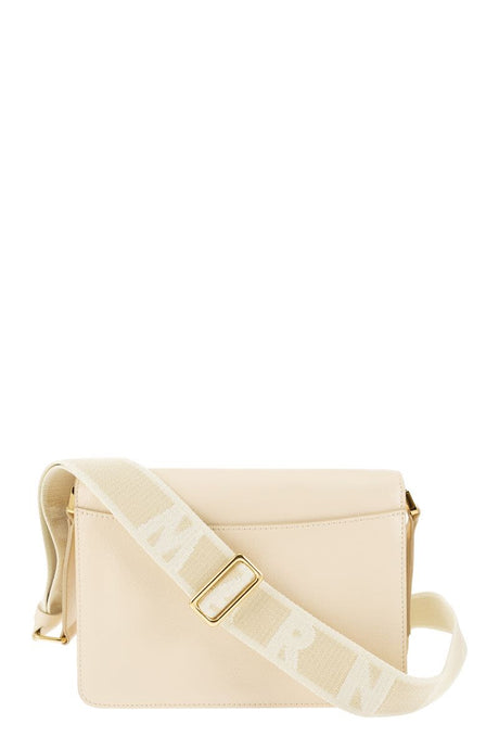 Cream Leather Shoulder Bag with Adjustable Strap and Push-Lock Closure - MARNI