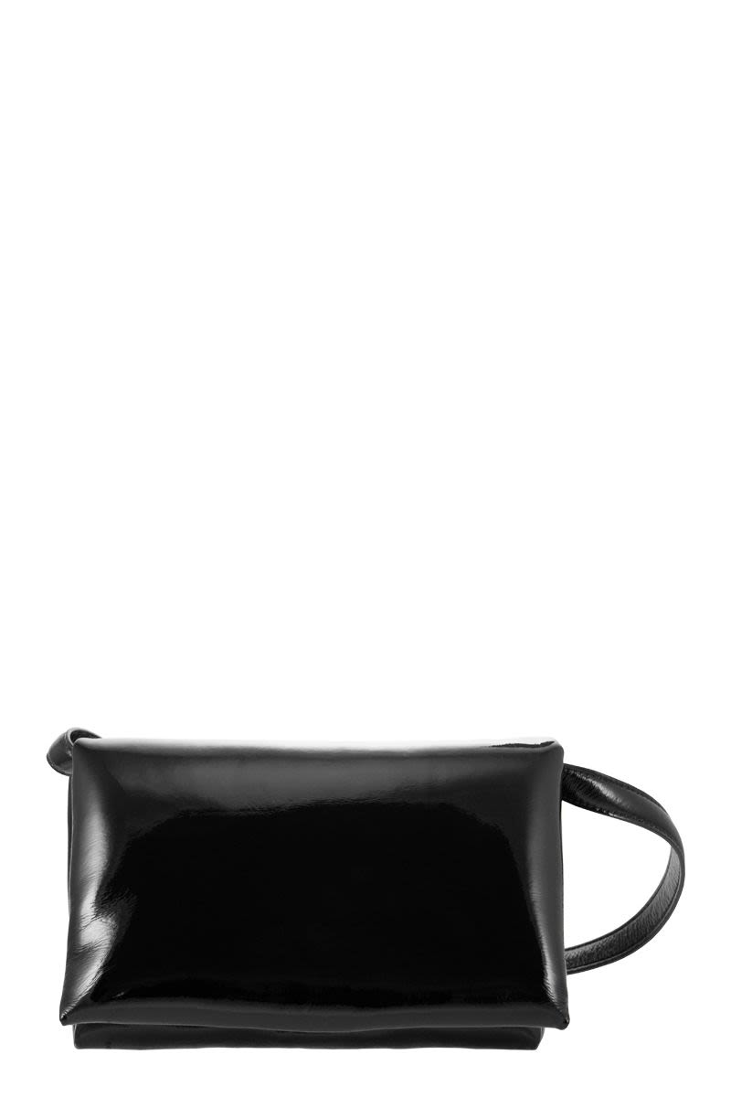 Stylish Black Patent Leather Shoulder Handbag with Removable Strap