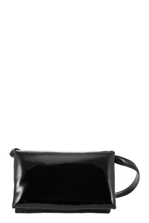 Stylish Black Patent Leather Shoulder Handbag with Removable Strap