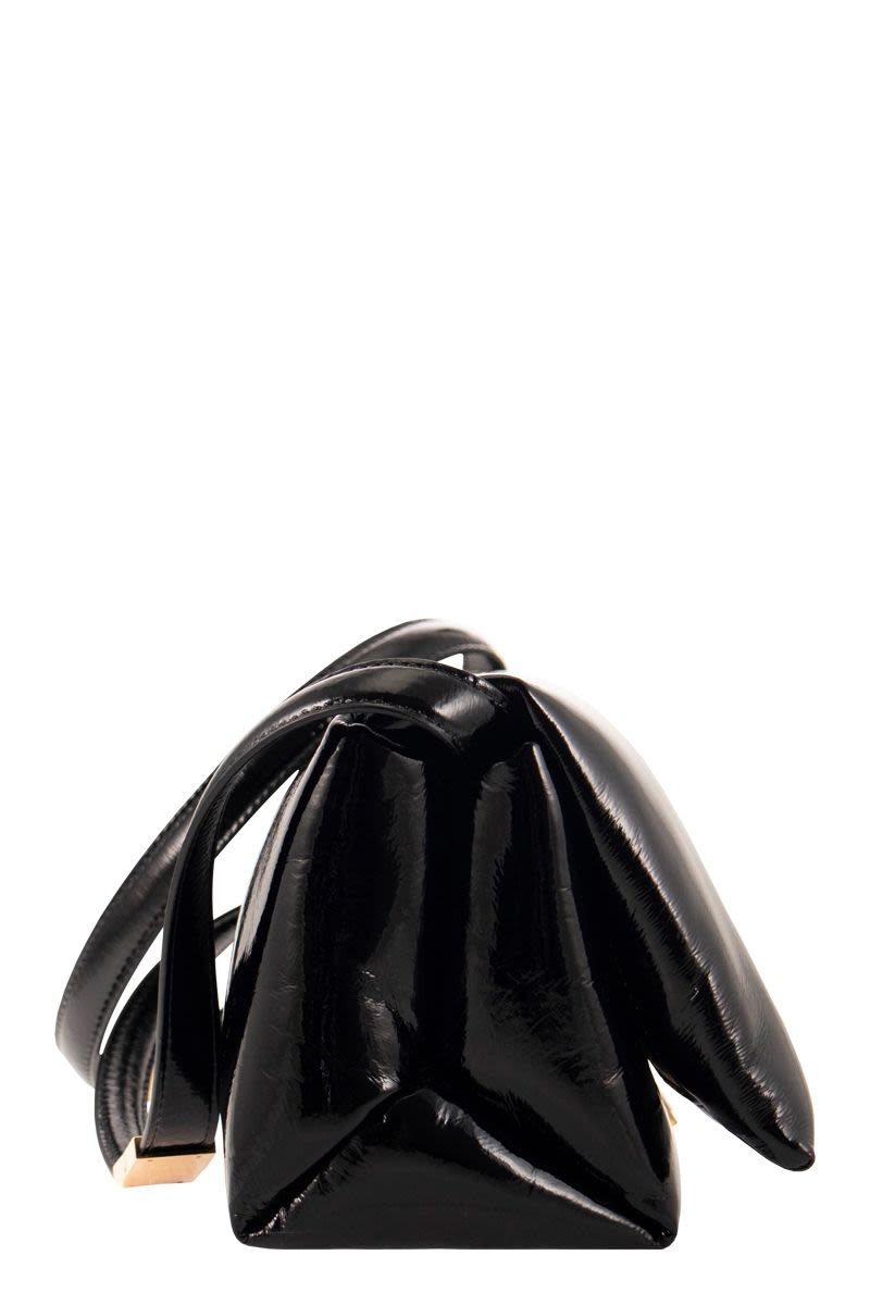 Stylish Black Patent Leather Shoulder Handbag with Removable Strap