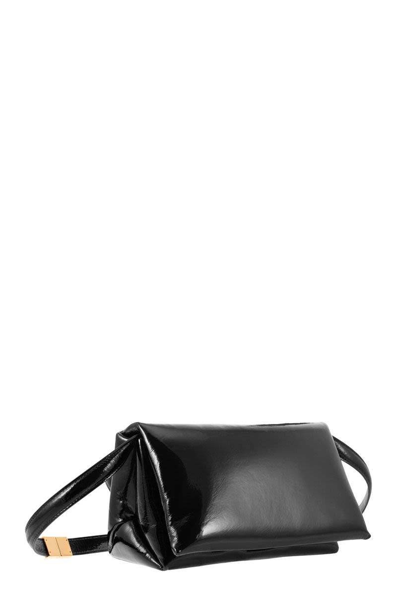 Stylish Black Patent Leather Shoulder Handbag with Removable Strap