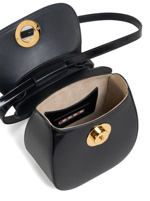 MARNI Mini Black Saddle Handbag with Luxe Gold Closure