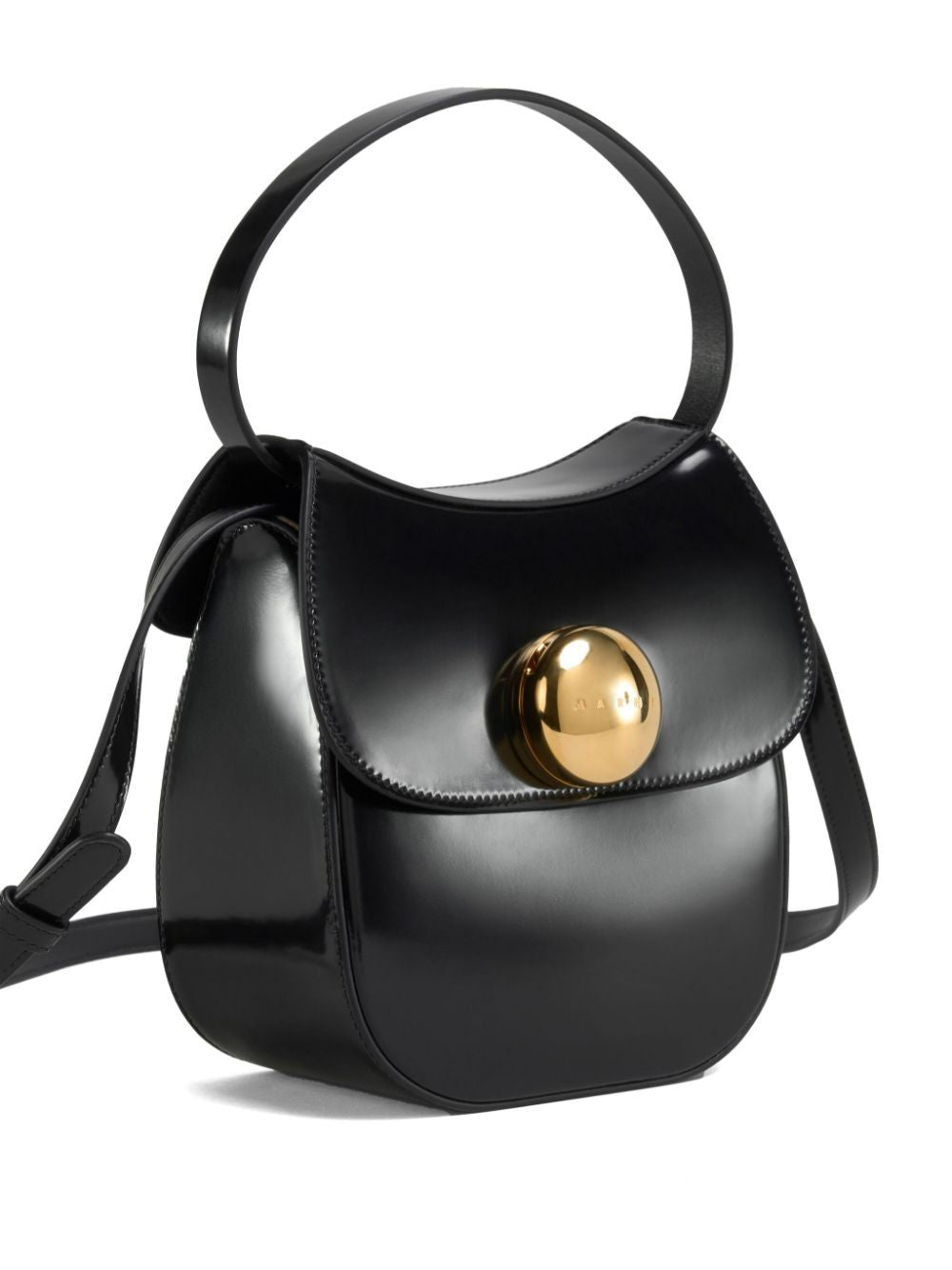 MARNI Mini Black Saddle Handbag with Luxe Gold Closure