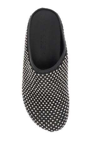 Black Rhinestone Mesh Fussbett Clogs for Women