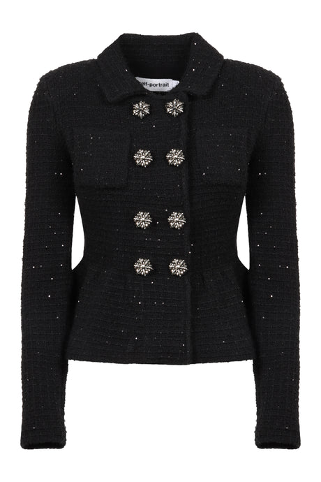 SELF-PORTRAIT Textured Knit Peplum Jacket - XS