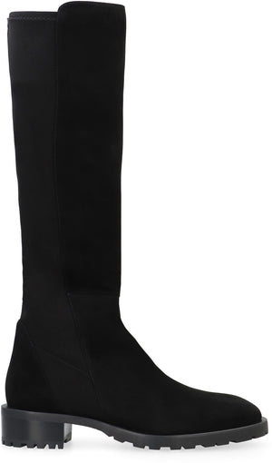 Black Leather and Stretch Fabric Boots for Women - FW23 Collection