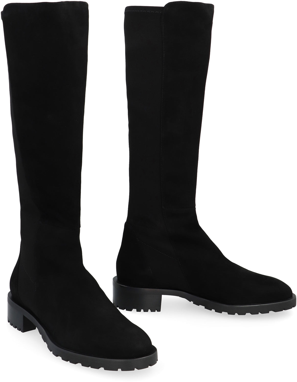 女款黑色皮革和彈性布靴 - FW23系列