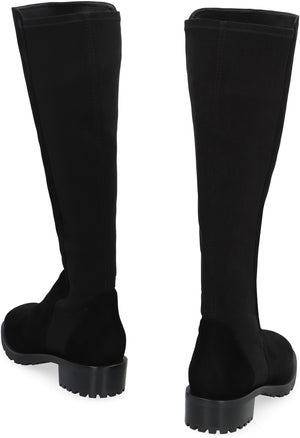 Black Leather and Stretch Fabric Boots for Women - FW23 Collection