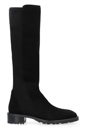 Black Leather and Stretch Fabric Boots for Women - FW23 Collection