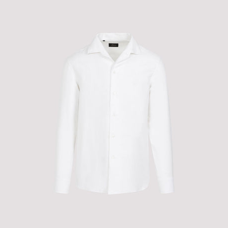 メンズ用 コットン、シルク、リネンのブレンドで作られたクラシックなホワイトシャツ