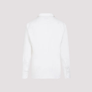 قميص أبيض كلاسيكي مصنوع من مزيج من القطن والحرير والكتان للرجال