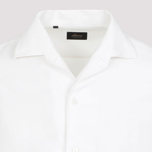 BRIONI Classic White Shirt with Cotton, Silk, and Linen Blend for Men