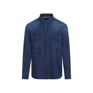 BRIONI Navy Blue Cotton Western Shirt for Men