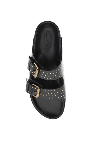 ISABEL MARANT Studded Slide Sandals for Women - Suede Leather with Golden Buckles and Studs