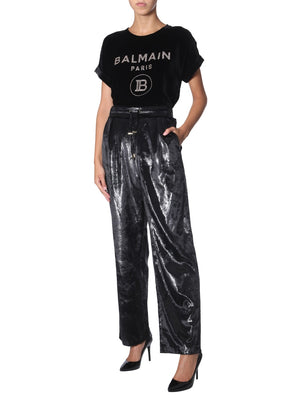 BALMAIN Chic Wide-Leg Velvet Lurex Pants