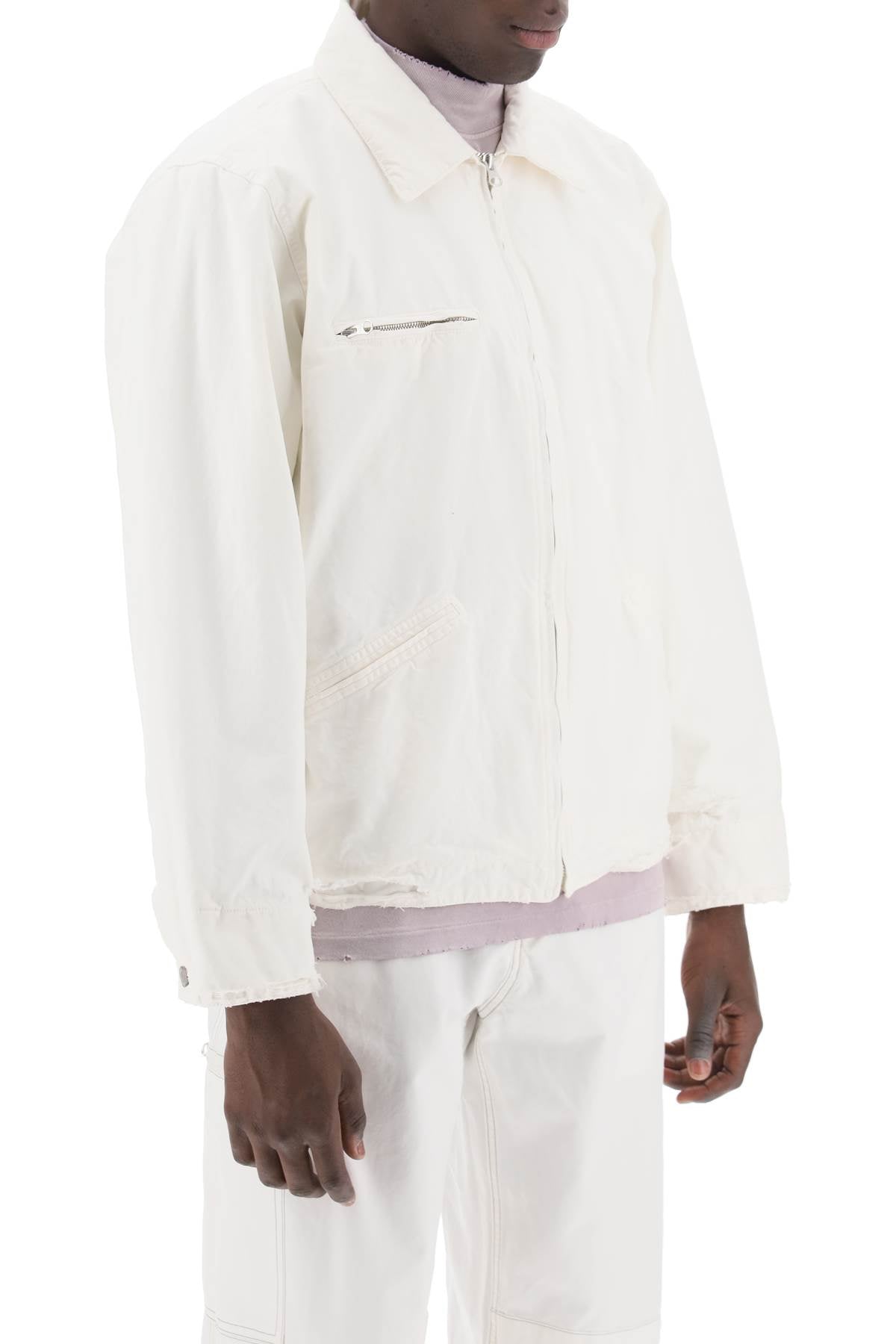 男士經典棉質白色洗破風外套 - SS24季