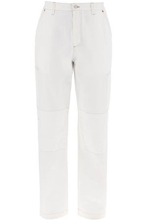 MM6 MAISON MARGIELA Men's White Cotton Wide-Leg Pants with Contrast Stitching