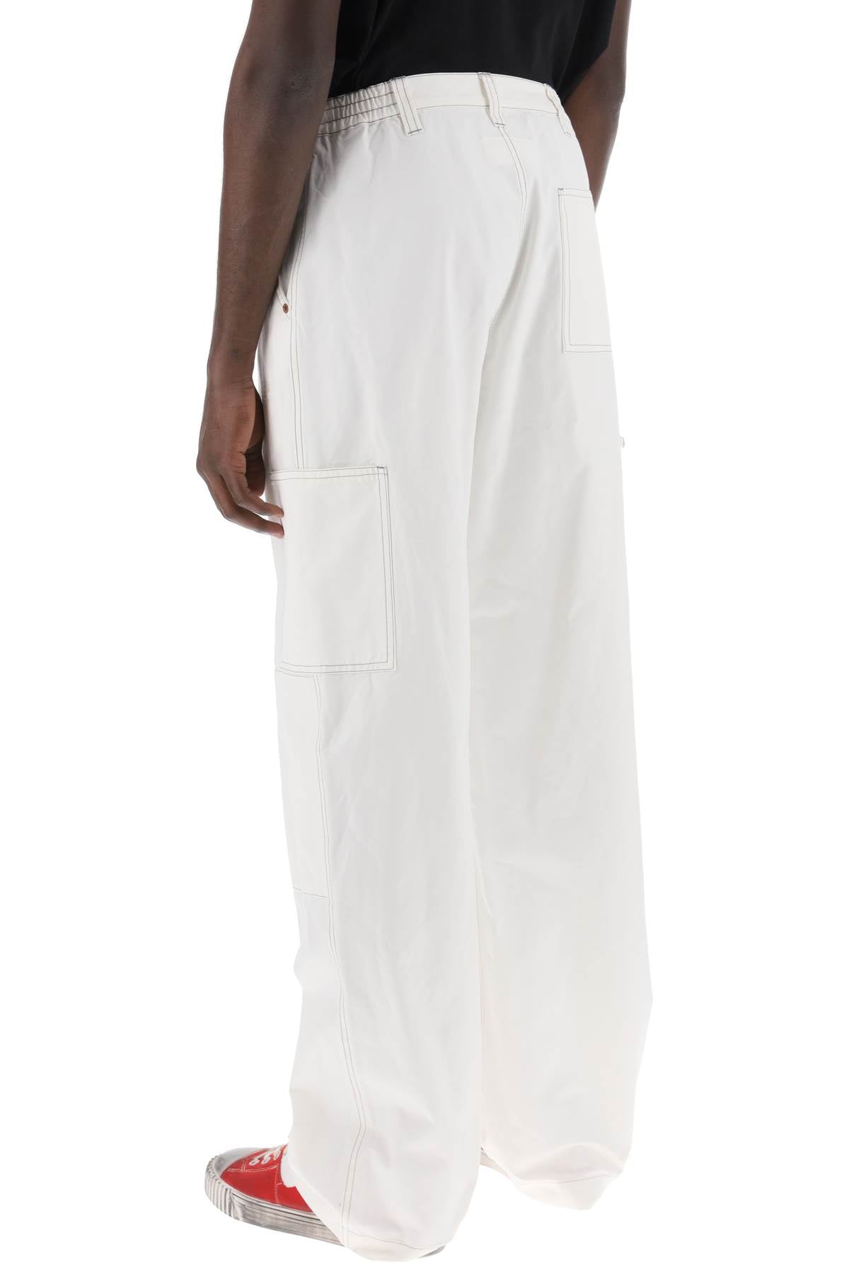 MM6 MAISON MARGIELA Men's White Cotton Wide-Leg Pants with Contrast Stitching