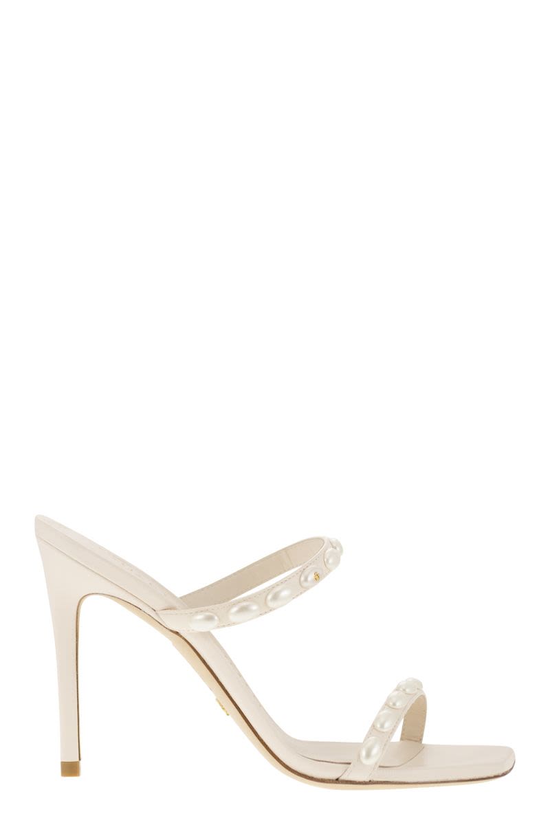 STUART WEITZMAN Modern Pearl Sandal for Women - Square Toe, Stiletto Heel, White