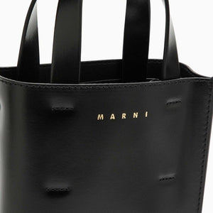 Black Leather Nano Museo Tote Handbag for Women