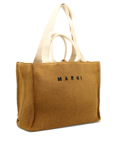 MARNI Beige Raffia-Effect Fabric Tote Handbag for Women