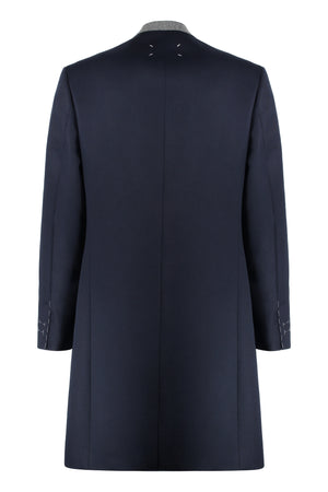 MAISON MARGIELA Blue Wool Jacket for Men with Contrasting Neckline and Back Slit Hem