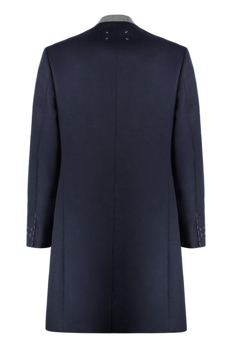 MAISON MARGIELA Blue Wool Jacket for Men with Contrasting Neckline and Back Slit Hem