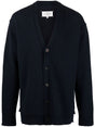 MAISON MARGIELA Cozy Navy Blue Wool Cardigan - V-Neck, Loose Fit