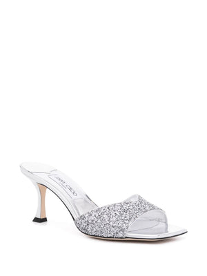 JIMMY CHOO Skye Glittered Leather Sandals with Sculpted Heel 70mm