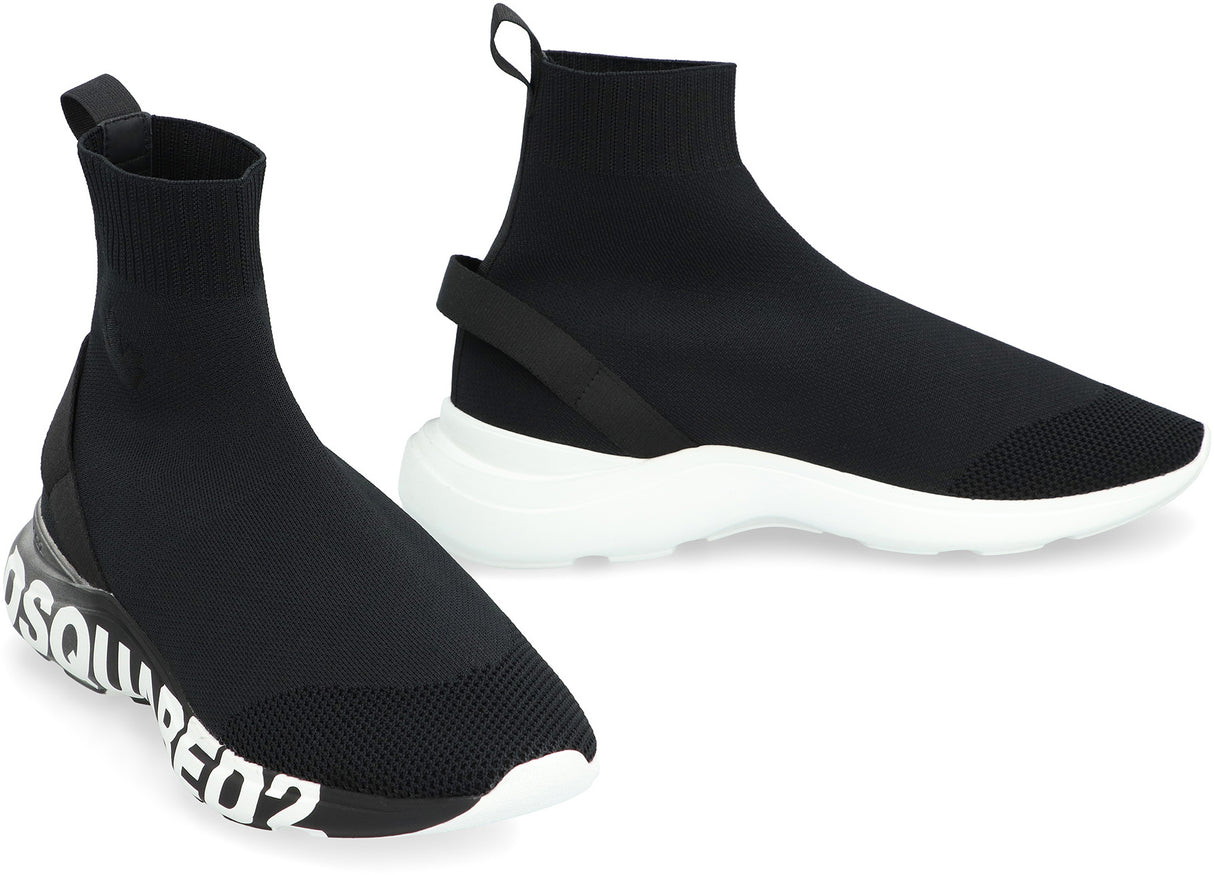 DSQUARED2 Men's Black Fly Knit Sock-Style Sneakers for FW23