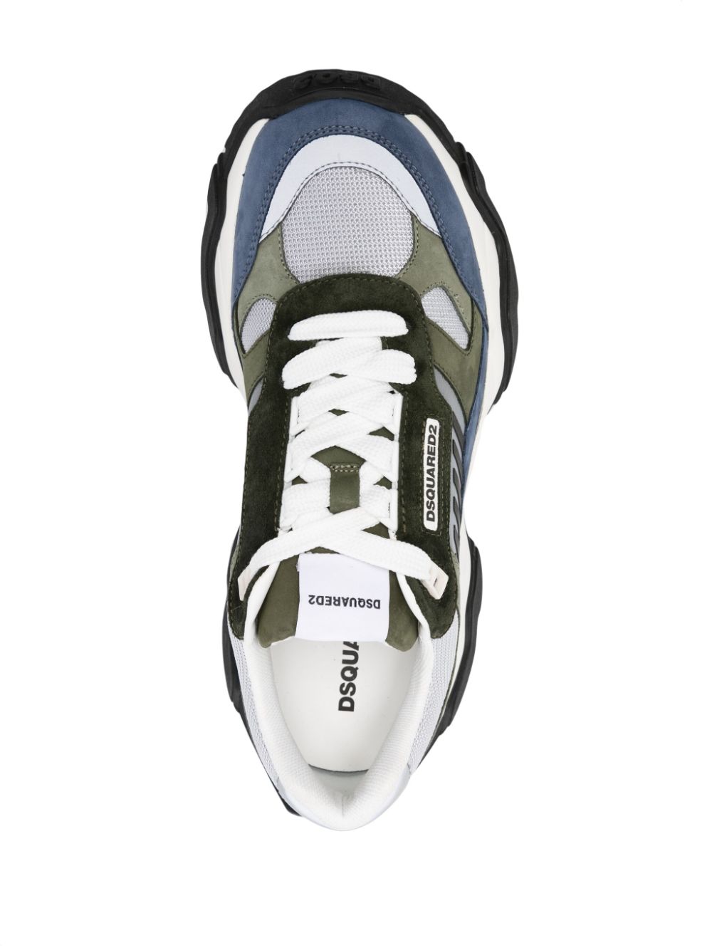 DSQUARED2 Triple Colour Panelled Sneakers in Luxe Shades of Grey, Blue, and Green - Men's Fashion Item FW23