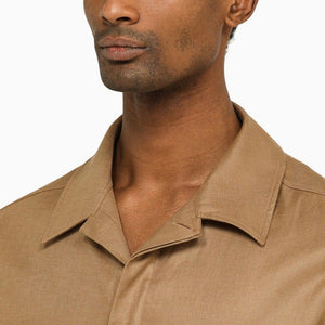 ZEGNA Men's Beige Linen Long Sleeve Shirt