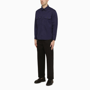 ZEGNA Men's Blue Utility Cotton Shirt with Classic Collar and Chest Pockets