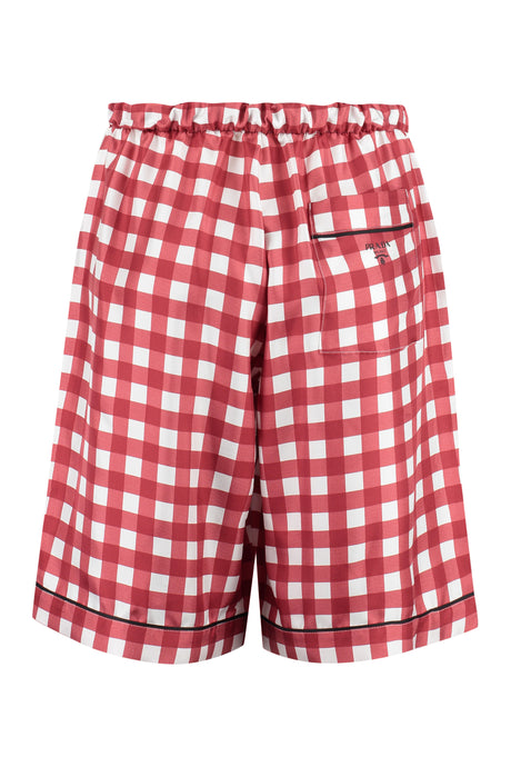 PRADA Red Printed Check Silk Shorts for Men - SS23 Collection