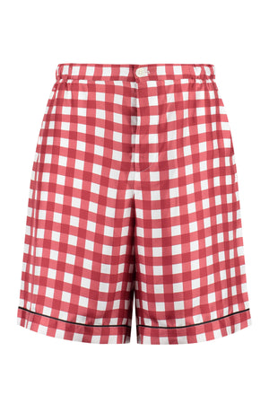 PRADA Red Printed Check Silk Shorts for Men - SS23 Collection