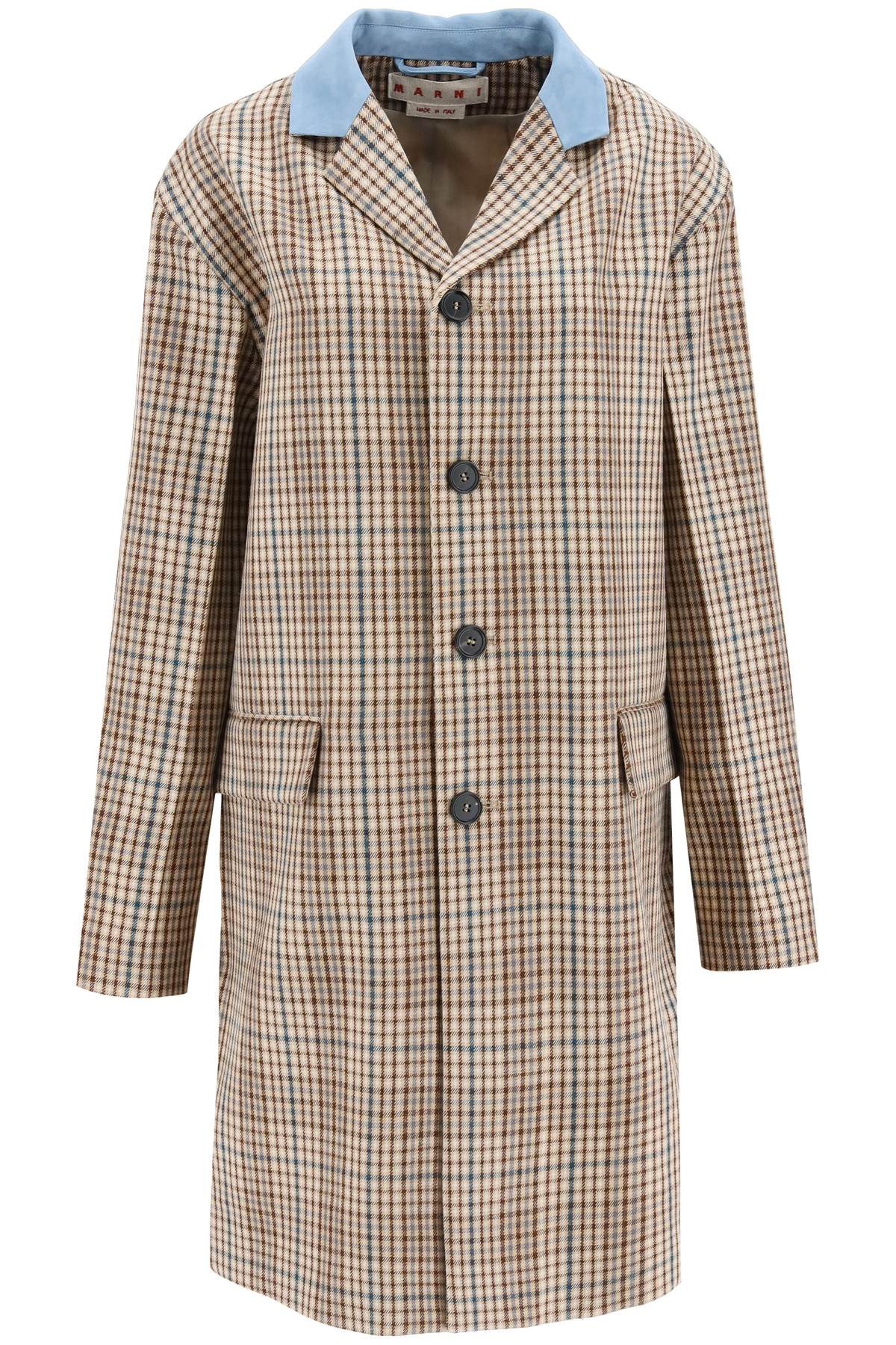 MARNI Suede Collar Checkered Design Midi Jacket - Oversized Fit