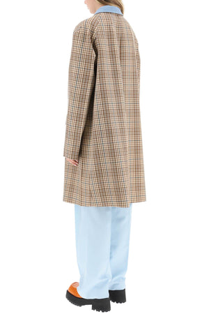 MARNI Suede Collar Checkered Design Midi Jacket - Oversized Fit