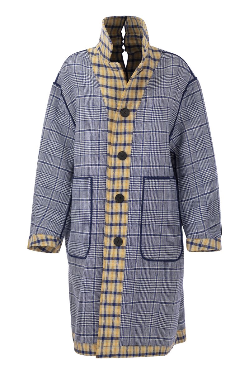 SS24 Reversible Check Wool Jacket for Women in Yellow and Blue