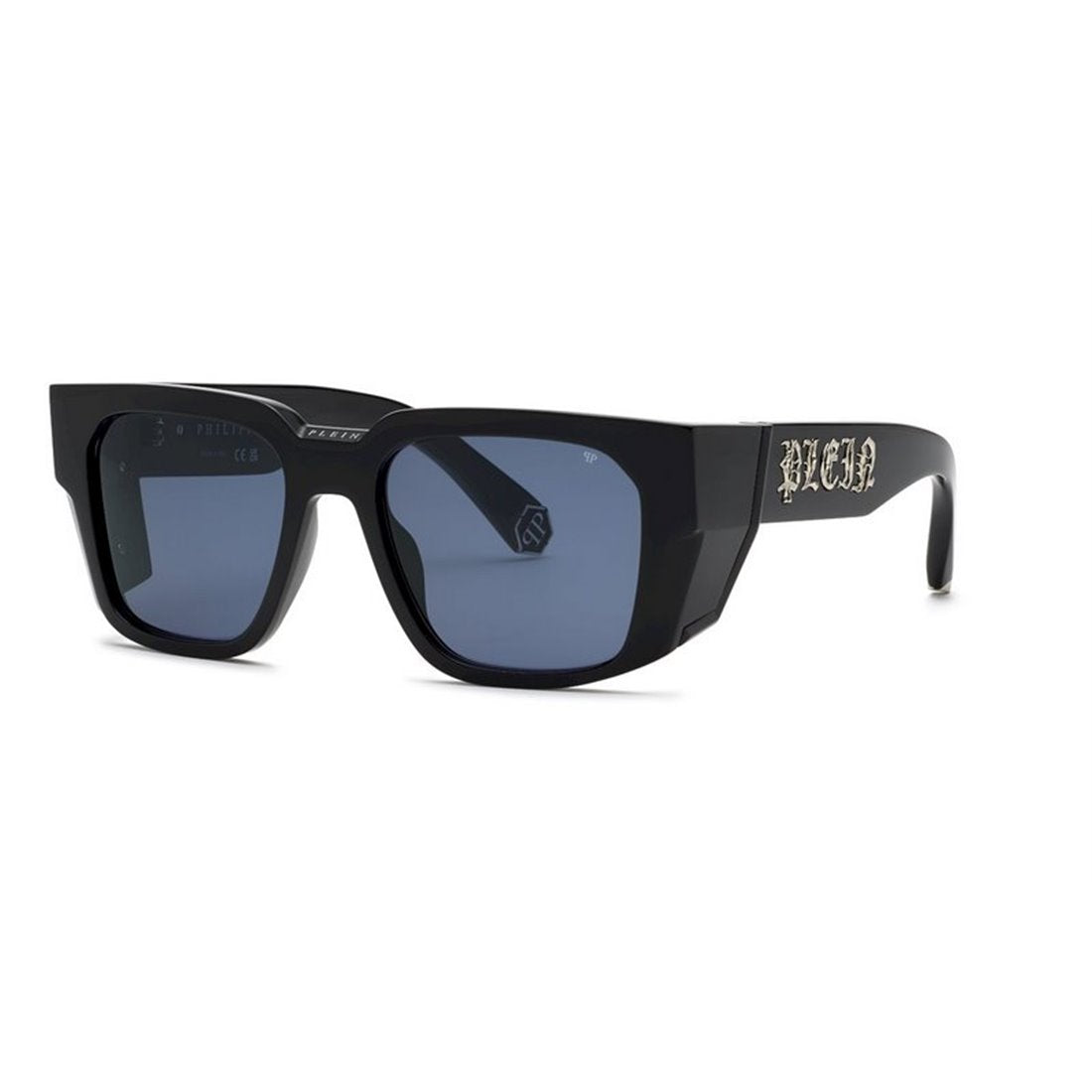 PHILIPP PLEIN Sleek Black Designer Sunglasses with Blue Lenses