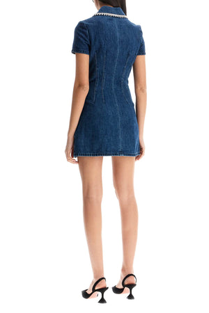 SELF-PORTRAIT Embellished Denim Shirt Dress