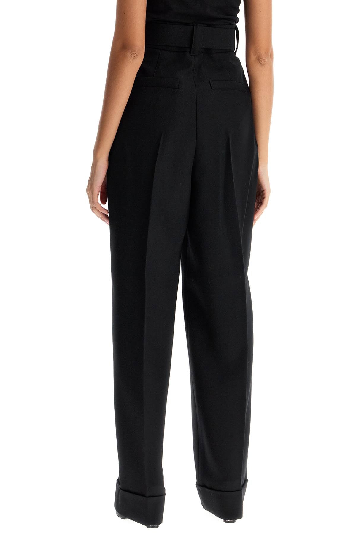 MAX MARA PIANOFORTE Elegant High-Waisted Wide-Leg Trousers with Satin Detail - Size 40