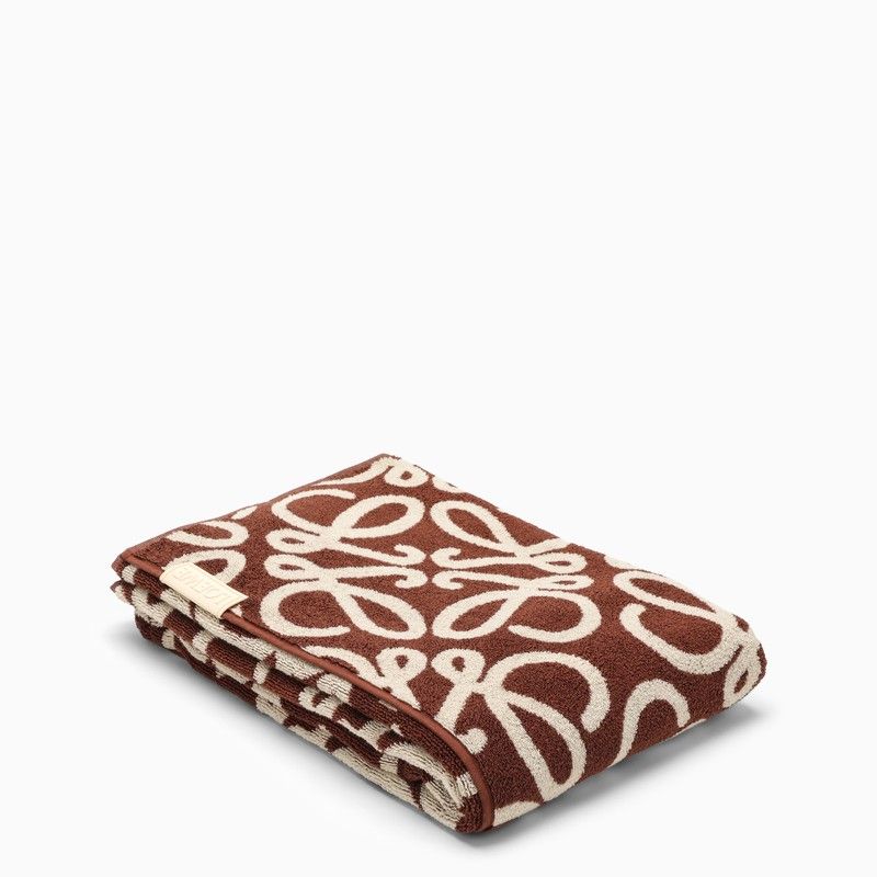 LOEWE Anagram Brown/Beige Cotton Terry Beach Towel for Accessories SS24