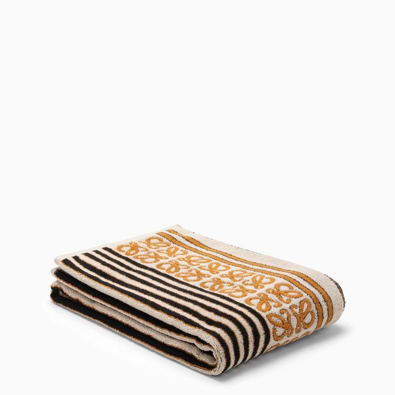 LOEWE  BROWN STRIPED BEACH TOWEL WITH LOGO IN COTTON TOWELLING