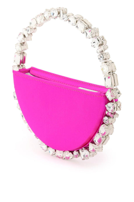 Pink Silk and Satin Clutch with Crystal-Embellished Metal Ring