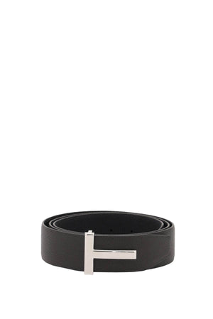 TOM FORD Reversible Grain Leather T Belt for Men in Dual Shades - FW23