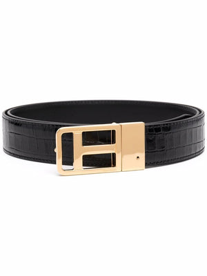 TOM FORD Embossed Black Leather Belt for Men - SS22 Collection